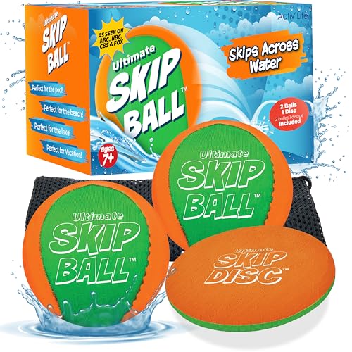 Activ Life 2 Pack Water Skipping Ball with Skip Disc Pool Balls for Swimming Pools Toys for Kids and Adults Easter Basket Stuffer Gift Green Orange - Image 1