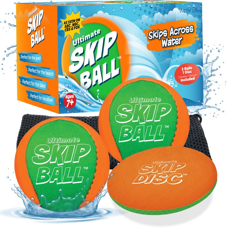 Activ Life 2 Pack Water Skipping Ball with Skip Disc Pool Balls for Swimming Pools Toys for Kids and Adults Easter Basket Stuffer Gift Green Orange - Image 2