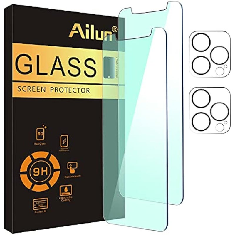 【Eye Protection】 Anti Blue Light 2 Pack Screen Protector for iPhone 12 Pro Max【6.7 inch】 + 2 Pack Camera Lens Protector, Case Friendly Tempered Glass Film,【9H Hardness】 - HD - Image 1