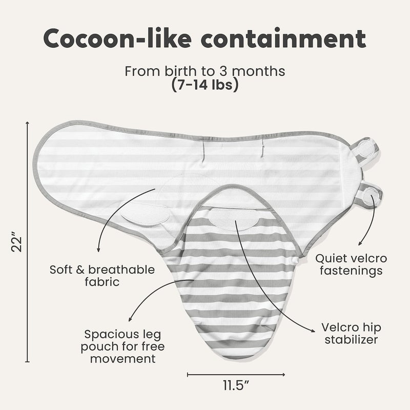 Cuddle Bug CuddleBug Swaddles for Newborns (3-Pack) - 100% Cotton Velcro Baby Swaddles 0-3 Months, Machine Washable Newborn Sleep Sacks, Snug Baby Swaddle Blanket (Spots & Stripes) - Image 2