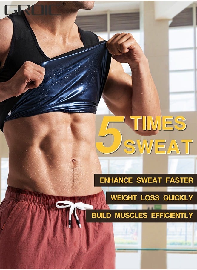 GROIC Sauna Suit for Men Workout Vest Sweat Enhancing Tank Top Premium Slimming Shapewear Waist Trainer Heat Trapping Fitting Shirt  - Image 2