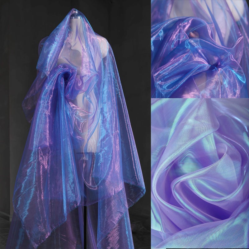 Qidekjjt 3.3 Yard Magic Purple Organza Fabric with Holographic Iridescent Effect, 59-inch Wide, Perfect for Halloween, Wedding, DIY Projects, Dress Costumes, Photography, and Venue Decoration - Image 1
