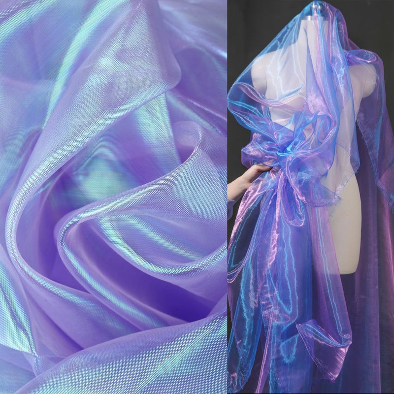 Qidekjjt 3.3 Yard Magic Purple Organza Fabric with Holographic Iridescent Effect, 59-inch Wide, Perfect for Halloween, Wedding, DIY Projects, Dress Costumes, Photography, and Venue Decoration - Image 2