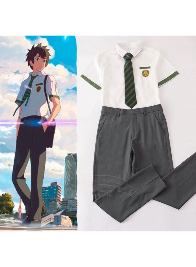 Ji Said "your Name." Lihua Long COS Clothing Gongshui Sanye COSPLAY Uniform A Suit In Stock-Specifications:Lanhua Clothes, Pants And Tie Three-piece Set-Color:XL  - Image 1