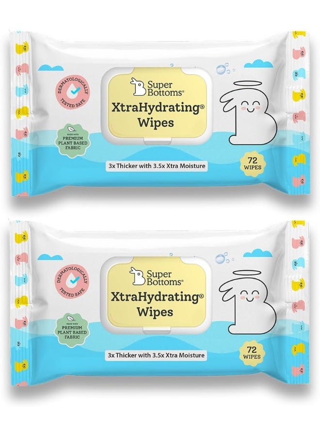 SuperBottoms XtraHydrating™ Wipes - XtraThick™ with Xtra Moisture | Doctor Tested Best Wipes (Unscented) | 3.5x Moisture Vs.Ordinary wipes| 72 Wipes - Pack of 2, 144 pcs |Best baby wipes for newborns - Image 1