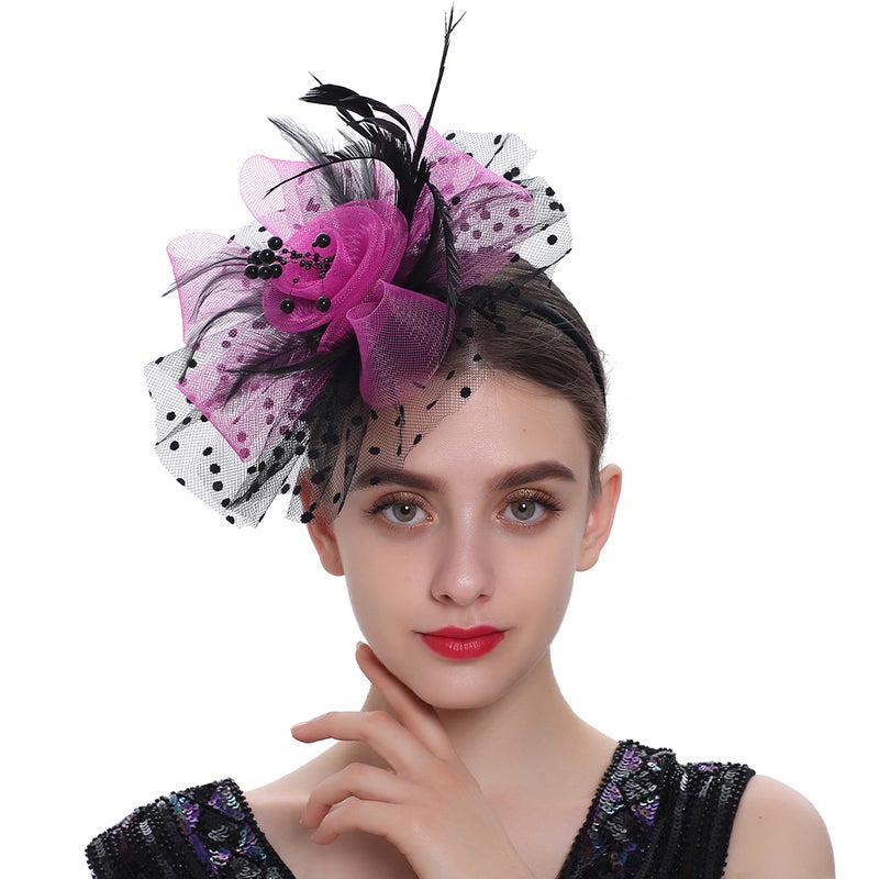 Tea Party Fascinator Hat Wedding Bride Feathering Headband Banquet Headpiece - Image 5