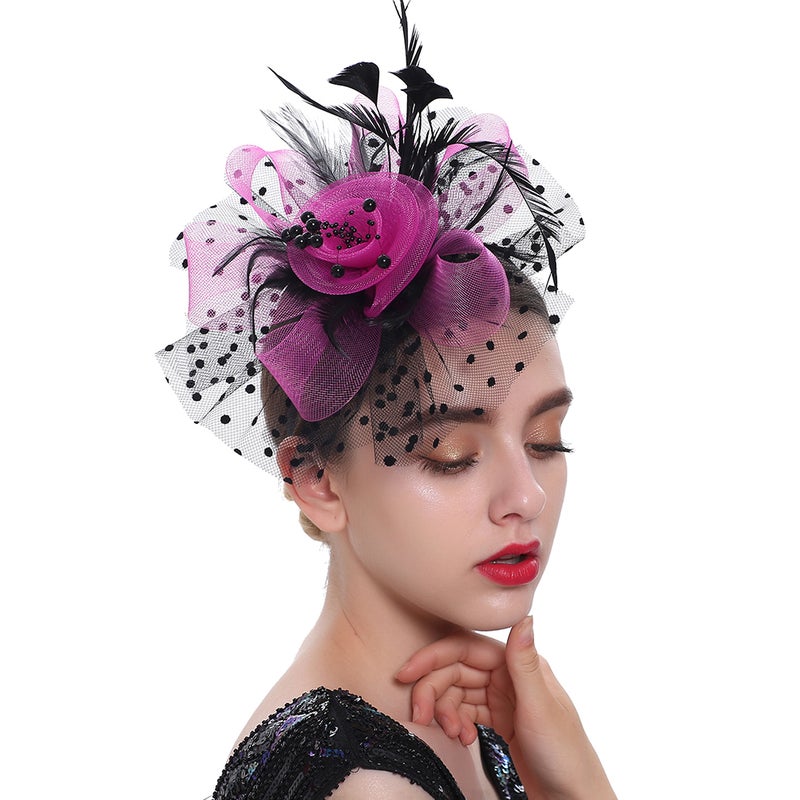 Tea Party Fascinator Hat Wedding Bride Feathering Headband Banquet Headpiece - Image 2