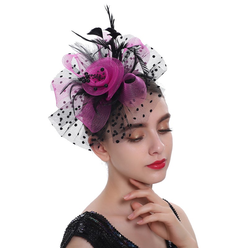 Tea Party Fascinator Hat Wedding Bride Feathering Headband Banquet Headpiece - Image 1