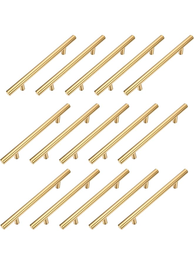 The Bros 15 Pack Cabinet Pulls Brushed Gold Stainless Steel T Bar Pull Handle for Furniture Kitchen Cabinet Cupboard Drawer Door Handle Pull Knobs (Overall Length 7-7/8",Hole Center 5") - Image 1