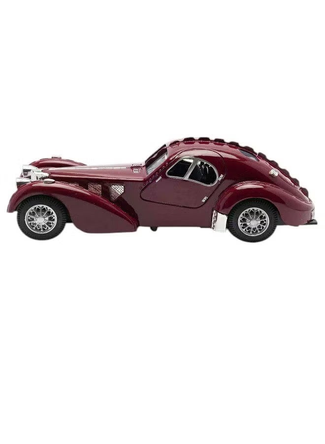 داي كاست نموذج سيارة بوغاتي 1936 كلاسيكية عتيقة معدنية بمقياس 1:28 مع إضاءة وصوت - هدايا ألعاب قابلة للتجميع (لون بني داكن) - Image 1