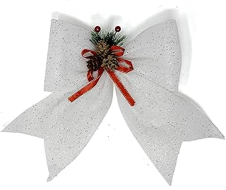 allgala allgala Christmas Decorative Bows for Wreath Garland Treetopper Christmas Tree (14" Jumbo White 2-PK)-XBW93047  - Image 1