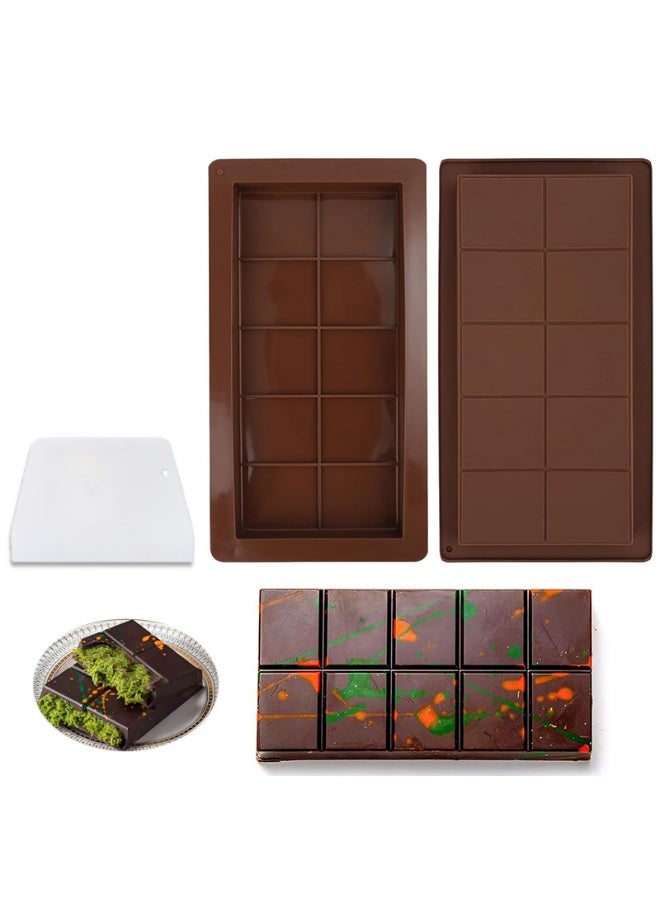 2 Pack Deep Chocolate Bar Molds with Scraper Large Thick Silicone Rectangular Pistachio Chocolate Molds