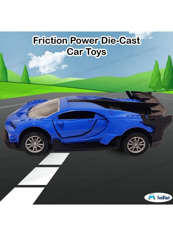 فنبلاست سيارة FunBlast المعدنية للأطفال - نموذج سباق رياضي بمقياس 1:32 مع نافذة قابلة للفتح للأطفال بعمر 3 سنوات فما فوق، الأولاد، ألعاب سيارات مصبوبة بقوة الاحتكاك (أزرق-B)