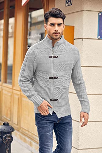 Karlywindow كارليويندو سترة كارديغان للرجال مزودة بسحاب مائل وأزرار أمامية بأكمام طويلة باللون الرمادي - Image 4