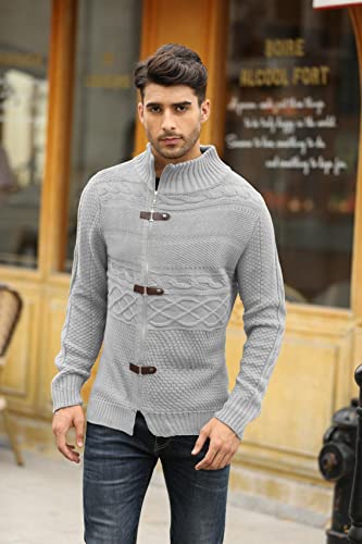 Karlywindow كارليويندو سترة كارديغان للرجال مزودة بسحاب مائل وأزرار أمامية بأكمام طويلة باللون الرمادي - Image 3