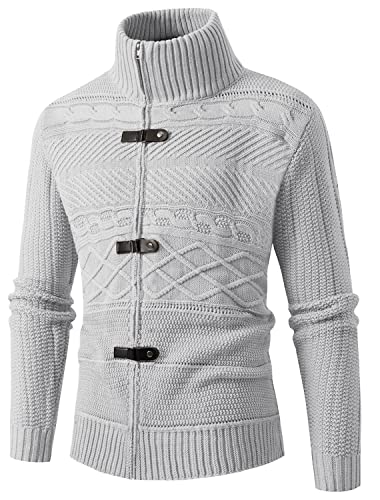 Karlywindow كارليويندو سترة كارديغان للرجال مزودة بسحاب مائل وأزرار أمامية بأكمام طويلة باللون الرمادي - Image 5