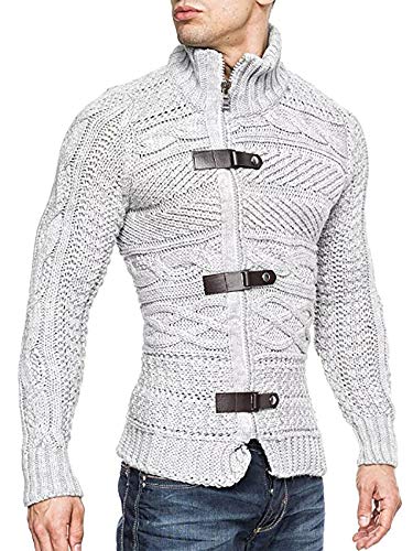 Karlywindow كارليويندو سترة كارديغان للرجال مزودة بسحاب مائل وأزرار أمامية بأكمام طويلة باللون الرمادي - Image 2