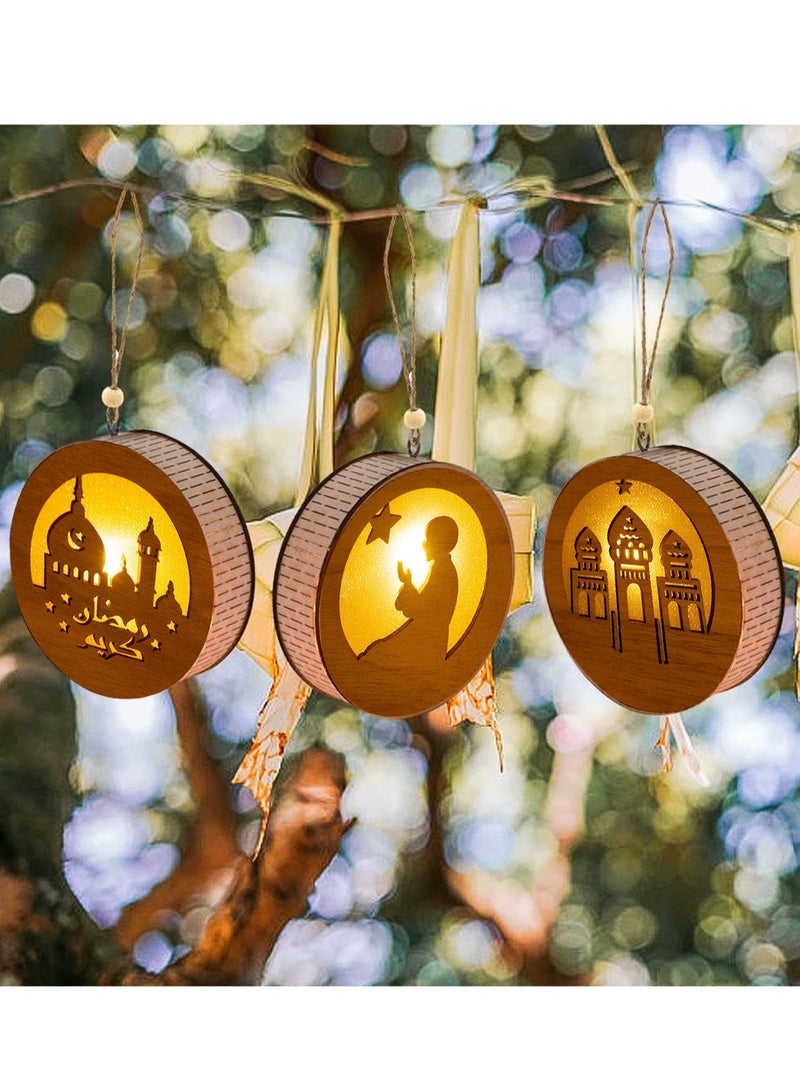 LOOPITYS Eid al Fitr handicraft lamp, a separate style, door hanging decoration Ramadan Mubarak lamp handmade wooden star LED lamp decoration Eid al Fitr decoration Muslim gift Islamic wall table decoration Ramadan gift (prayer) - Image 1