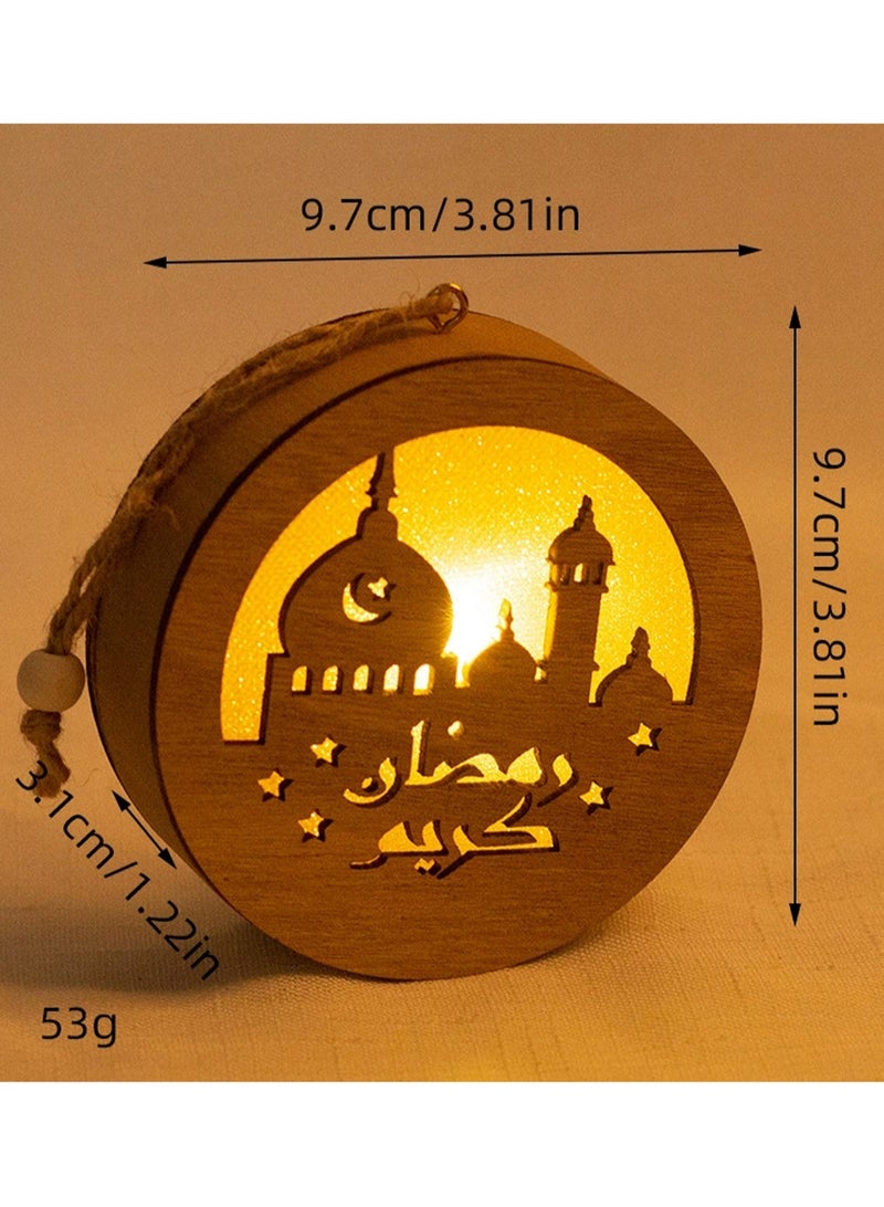 LOOPITYS Eid al Fitr handicraft lamp, a separate style, door hanging decoration Ramadan Mubarak lamp handmade wooden star LED lamp decoration Eid al Fitr decoration Muslim gift Islamic wall table decoration Ramadan gift (prayer) - Image 2