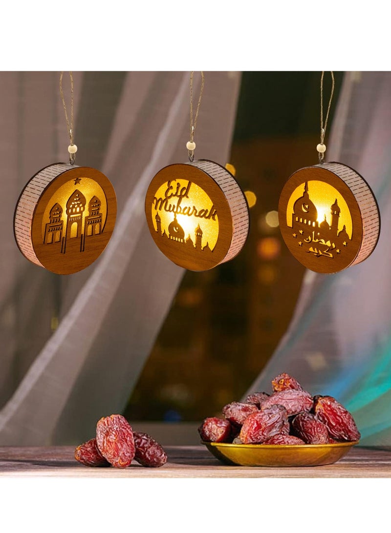 LOOPITYS Eid al Fitr handicraft lamp, a separate style, door hanging decoration Ramadan Mubarak lamp handmade wooden star LED lamp decoration Eid al Fitr decoration Muslim gift Islamic wall table decoration Ramadan gift (prayer) - Image 3