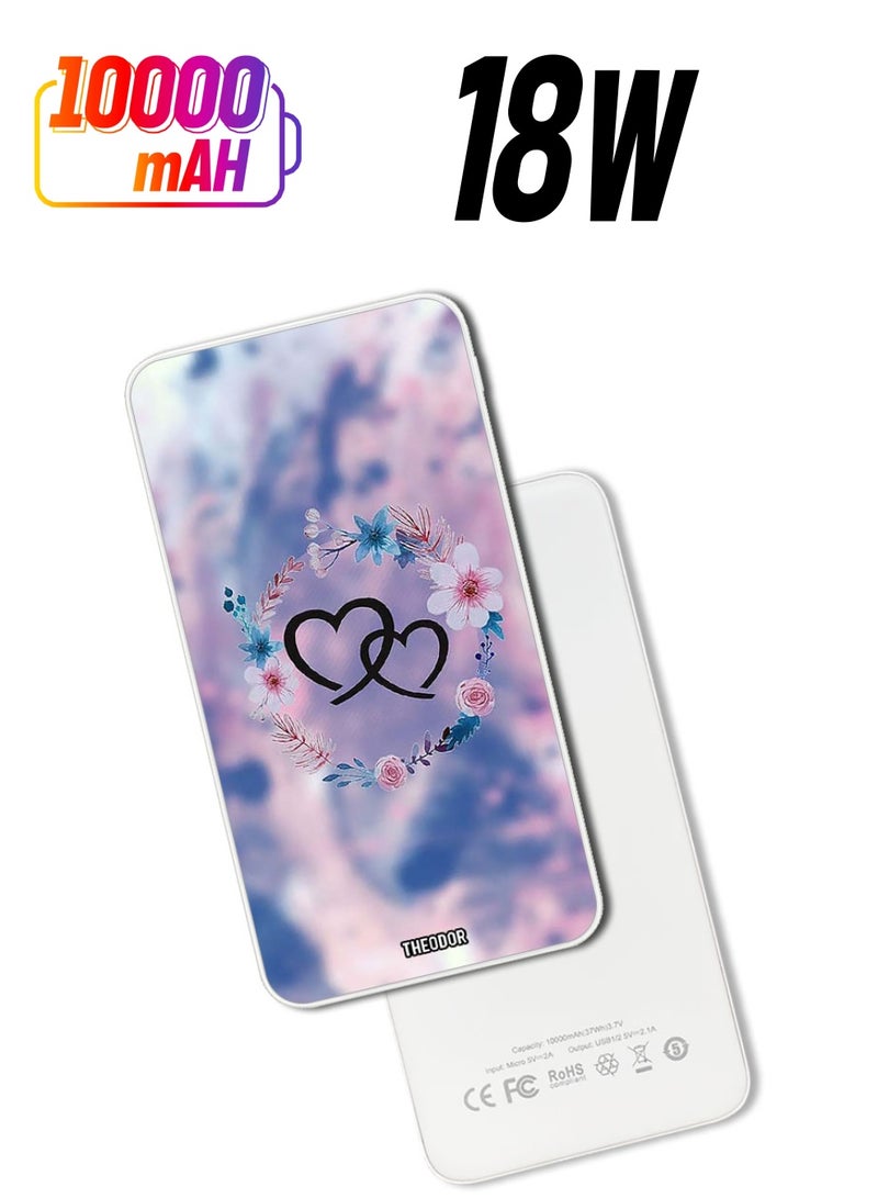 Theodor 10,000 mAh Super Fast Charging Ultra Compact Power Bank with Quick Charge & Power Delivery, Portable Charger For iPhone and Android Two HEarts - Image 1