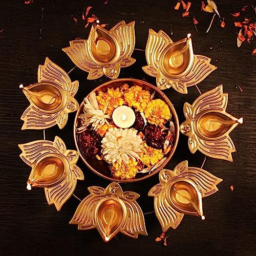 Klassic Unique and Antique 7 Lotus Diya Shape Urli Bowl | Metal, Perfect for Home Decor and a Unique Gift for Diwali, Housewarming, and Festive Celebrations (Golden, Pack of 1) - Image 3
