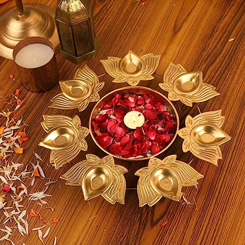 Klassic Unique and Antique 7 Lotus Diya Shape Urli Bowl | Metal, Perfect for Home Decor and a Unique Gift for Diwali, Housewarming, and Festive Celebrations (Golden, Pack of 1) - Image 2