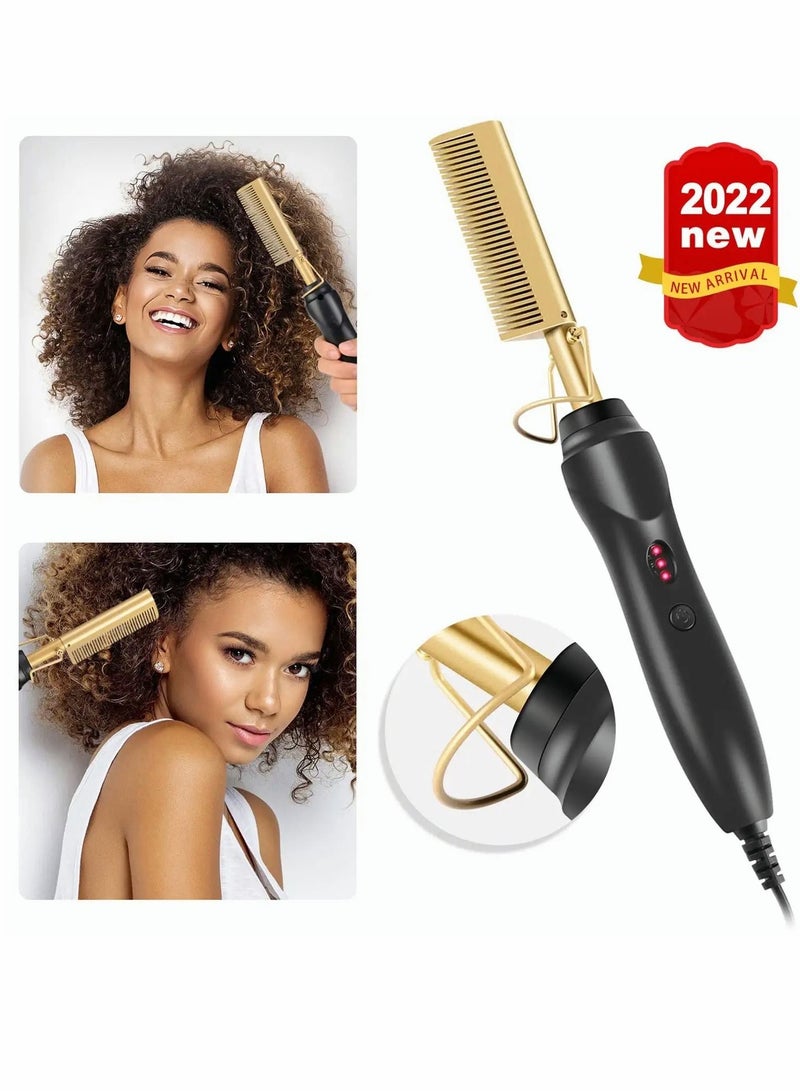 Excefore Hot Comb Hair Straightener, Electric Heating Comb, Portable Travel Anti-Scald Beard Straightener Press Comb, Ceramic Comb Security Portable Curling Iron Heated Brush - Image 2