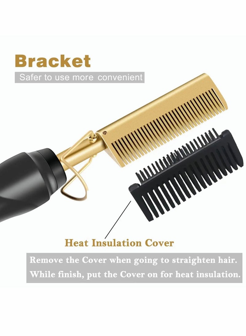 Excefore Hot Comb Hair Straightener, Electric Heating Comb, Portable Travel Anti-Scald Beard Straightener Press Comb, Ceramic Comb Security Portable Curling Iron Heated Brush - Image 4