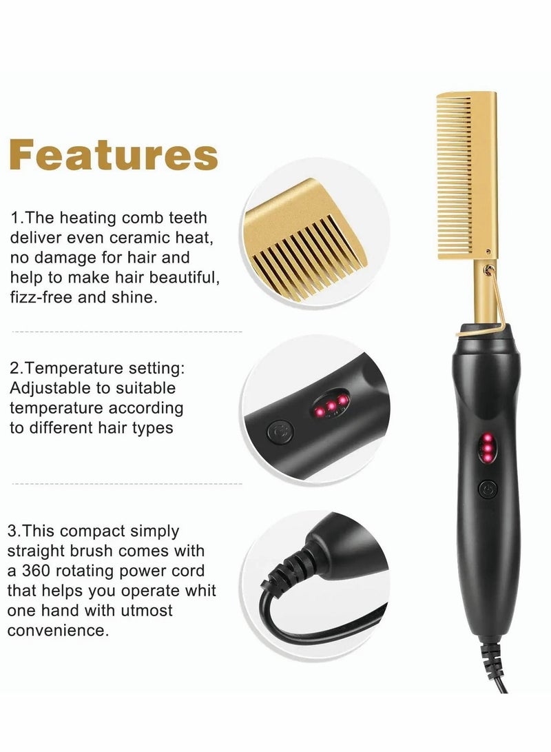 Excefore Hot Comb Hair Straightener, Electric Heating Comb, Portable Travel Anti-Scald Beard Straightener Press Comb, Ceramic Comb Security Portable Curling Iron Heated Brush - Image 5