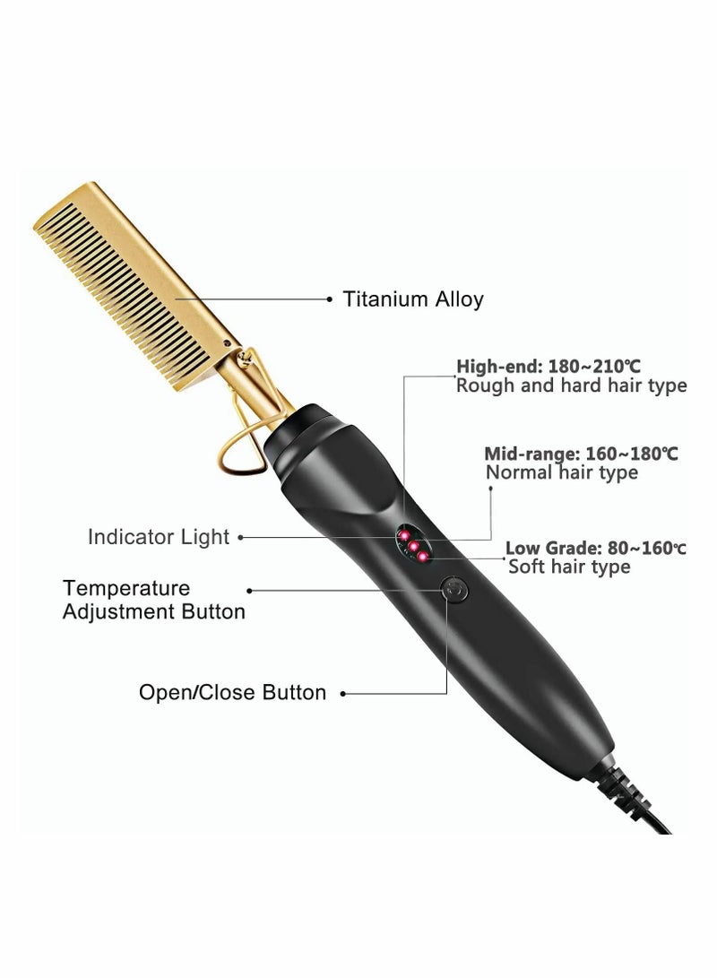 Excefore Hot Comb Hair Straightener, Electric Heating Comb, Portable Travel Anti-Scald Beard Straightener Press Comb, Ceramic Comb Security Portable Curling Iron Heated Brush - Image 3