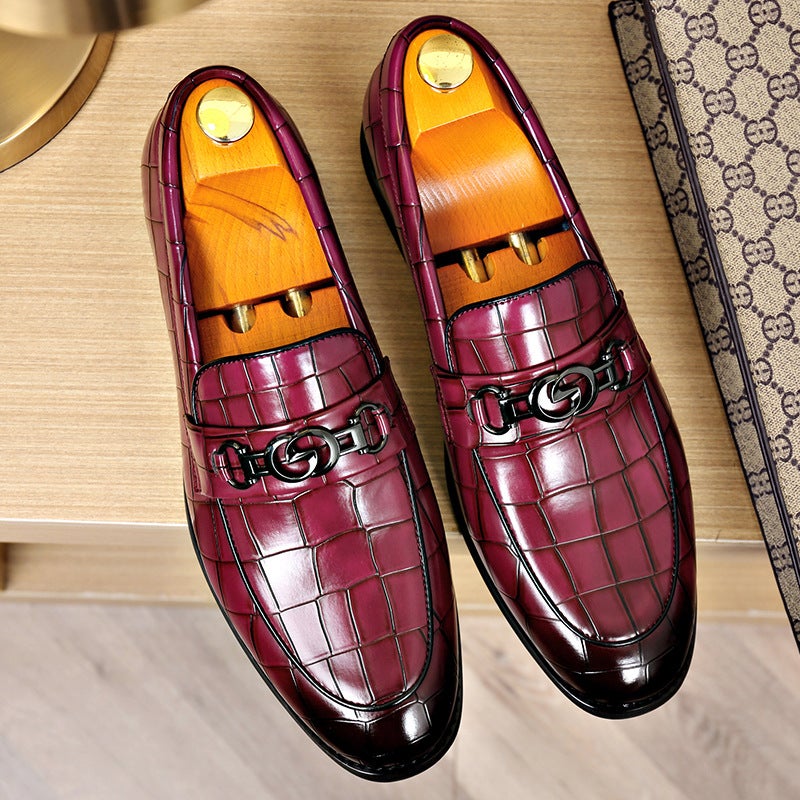 Slip-On Men'S Shoes, Horsebit British Style Fashionable Large Size Stone Pattern Business Casual Small Leather Shoes, Loafers For Trendy Men - Image 4
