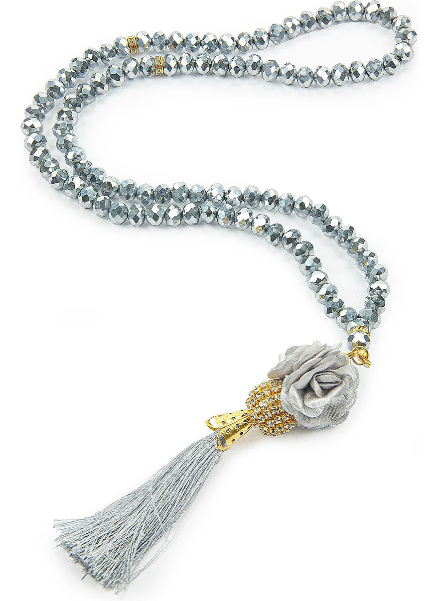 İhvan Online Rose Tassel Detailed Crystal Appearance 99LU Hajj Umrah Gift Prayer Beads Gray
