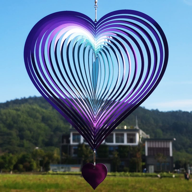 DJUAN Wind Spinner PurpleGreen Gradient Love Heart 3D Metal Hanging Wind Spinners Worth Gift Stainless Steel Yard Art Decorations IndoorOutdoor Kinetic Wind Sculptures Spinners