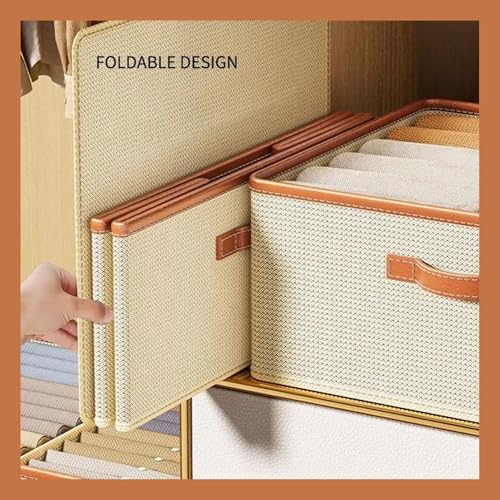 Gowloz Open Storage Box with Dividers – Off-White Non-Woven Fabric Organizer, 20H x 40W x 50L cm | Foldable Open-Top Bin for Clothes, Sarees, Toys & Home Storage (pack of 1) - Image 3