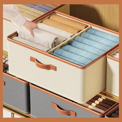 Gowloz Open Storage Box with Dividers – Off-White Non-Woven Fabric Organizer, 20H x 40W x 50L cm | Foldable Open-Top Bin for Clothes, Sarees, Toys & Home Storage (pack of 1) - Image 4