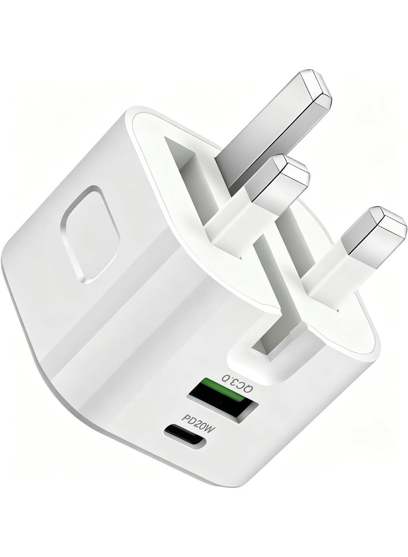 شاحن حائط USB C، شحن سريع 20 واط، منفذين PD و QC 3.0، متوافق مع آيفون، آيباد، جالكسي - Image 1