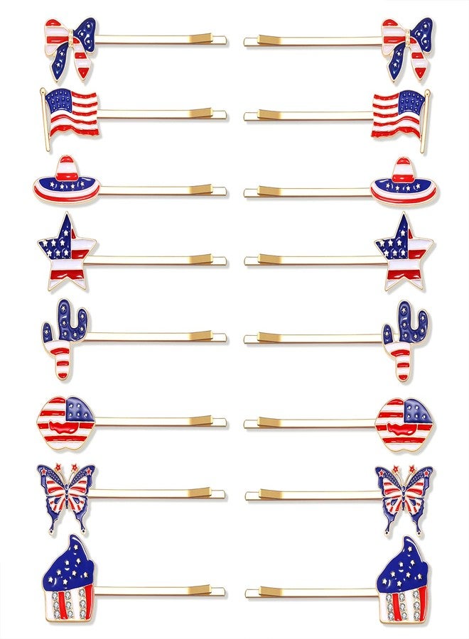 NLCAC16 Pack American Flag Hair Bobby Pins Enamel Cactus USA Flag Stars Patriotic Hair Clips 4th of July Hair Accessories for Women Girls - Image 1