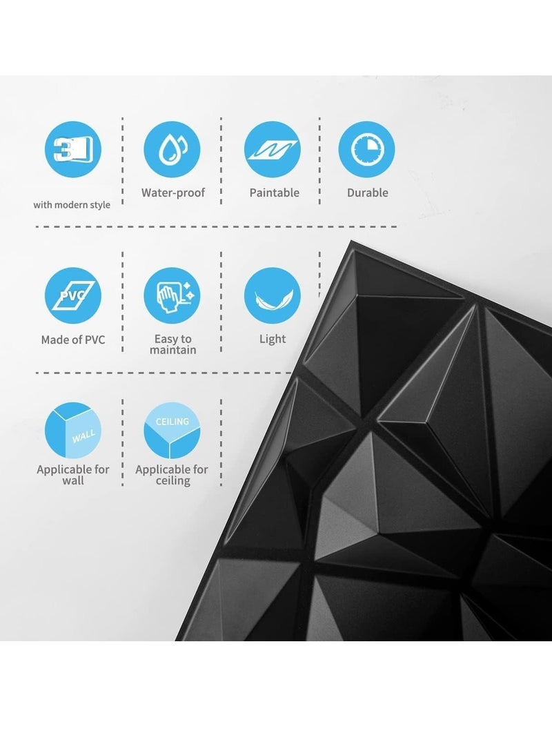 GUDOO 12 حزمة من لوحات الحائط ثلاثية الأبعاد ثلاثية الأبعاد من مادة PVC ورق حائط بتصميم ماسي غطاء حائط مزخرف بطول 50 سم عرض 50 سم  - Image 4