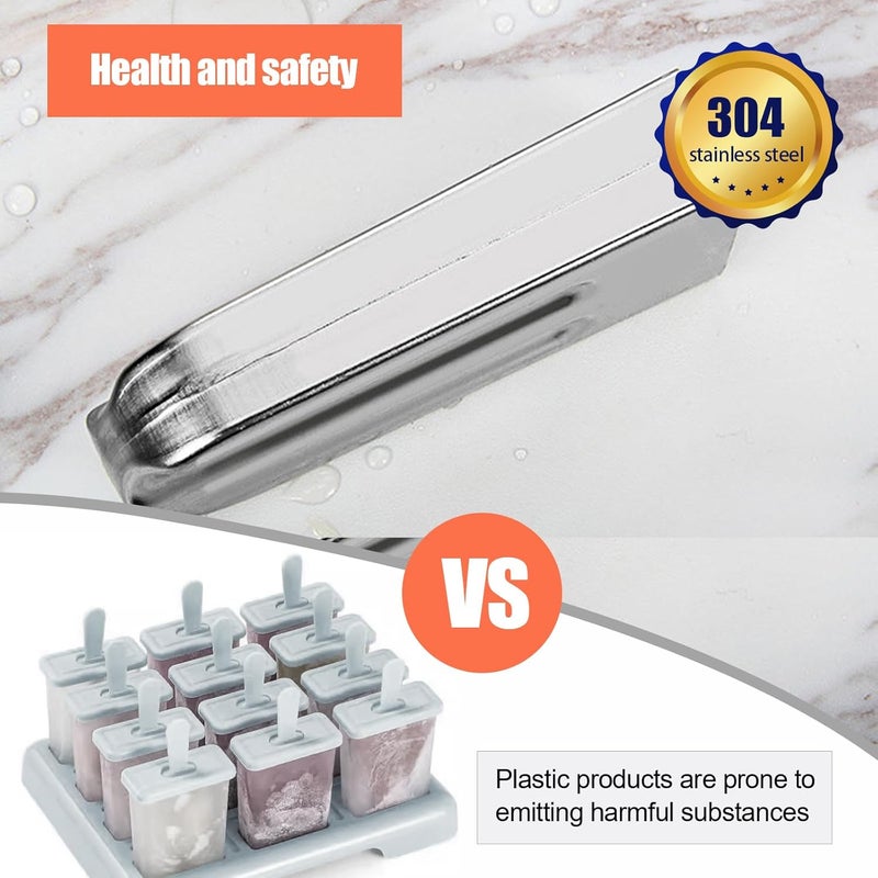 ELEMONY Stainless Steel Popsicle Molds, Set of 6 Ice Cream Maker, Ice Pop Molds With Holder, Metal Reusable Homemade Popsicle Molds with Sticks and Bags (Triangle Cup, No Slot) - Image 2