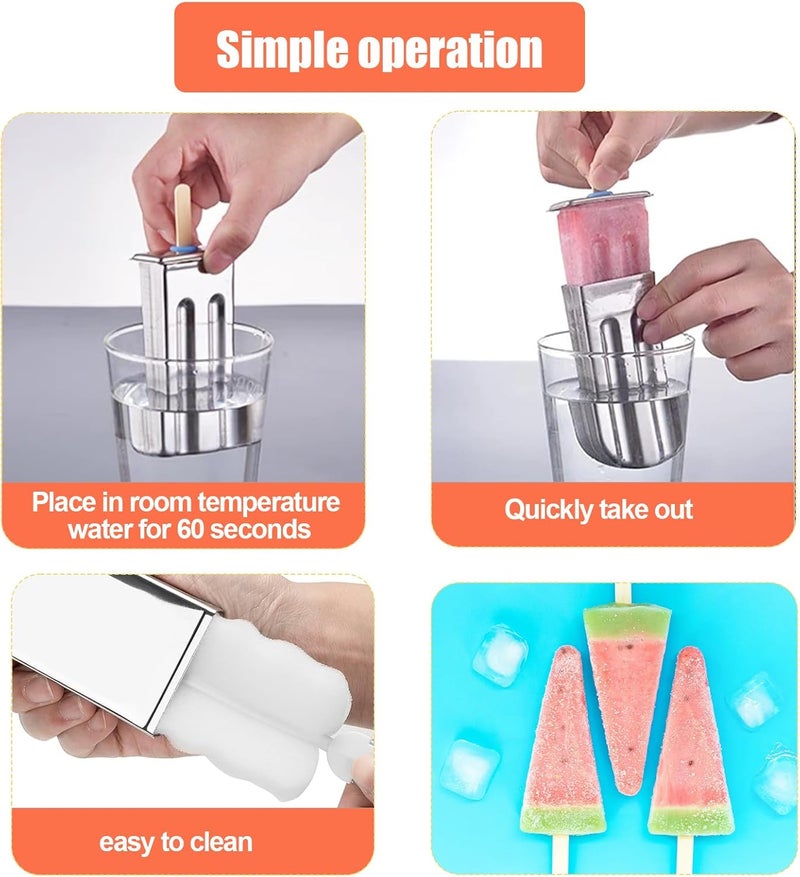 ELEMONY Stainless Steel Popsicle Molds, Set of 6 Ice Cream Maker, Ice Pop Molds With Holder, Metal Reusable Homemade Popsicle Molds with Sticks and Bags (Triangle Cup, No Slot) - Image 3