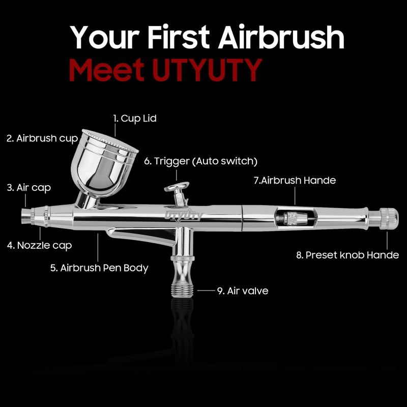 UTYUTY Airbrush Kit with Air Compressor,Portable 27PSI 7 Pressure Levels, 35dB Ultra-Quiet,Dual-Action 0.3mm Airbrush Gun for Beginners,Painting,Models,Makeup,Crafts & Cake Decor - Image 5