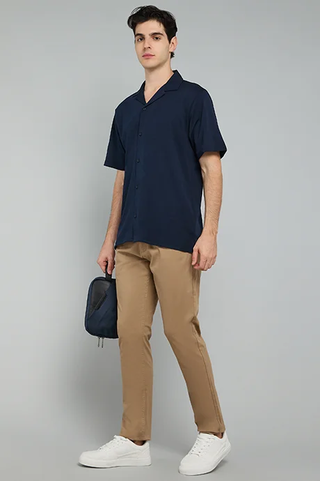أر أند بي Solid Slim Fit Pants with Button Closure