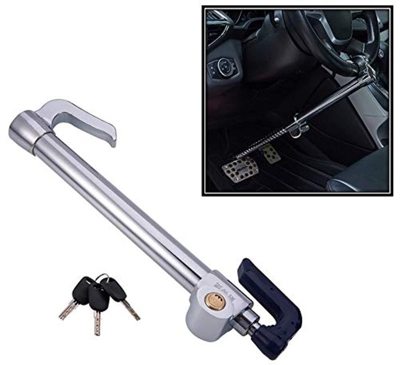Autobizarre Anti-Theft Heavy Duty Double Protection Car Steering Wheel Lock with Clutch Pedal, Brake Pedal Lock for All Cars (Silver) - Image 1