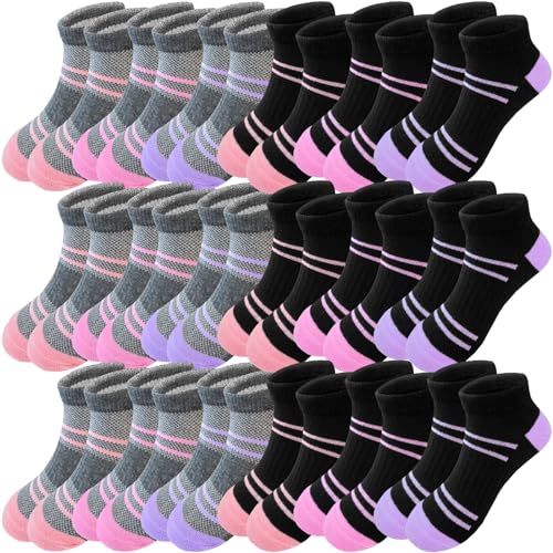 Bemeol Girls Socks 18 Pairs Kids Ankle Socks for Girls Cotton Sports Low Cut Athletic Sock(7-10 Years) - Image 1