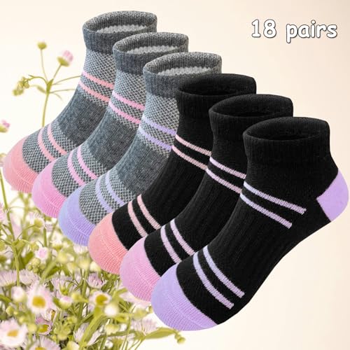 Bemeol Girls Socks 18 Pairs Kids Ankle Socks for Girls Cotton Sports Low Cut Athletic Sock(7-10 Years) - Image 4