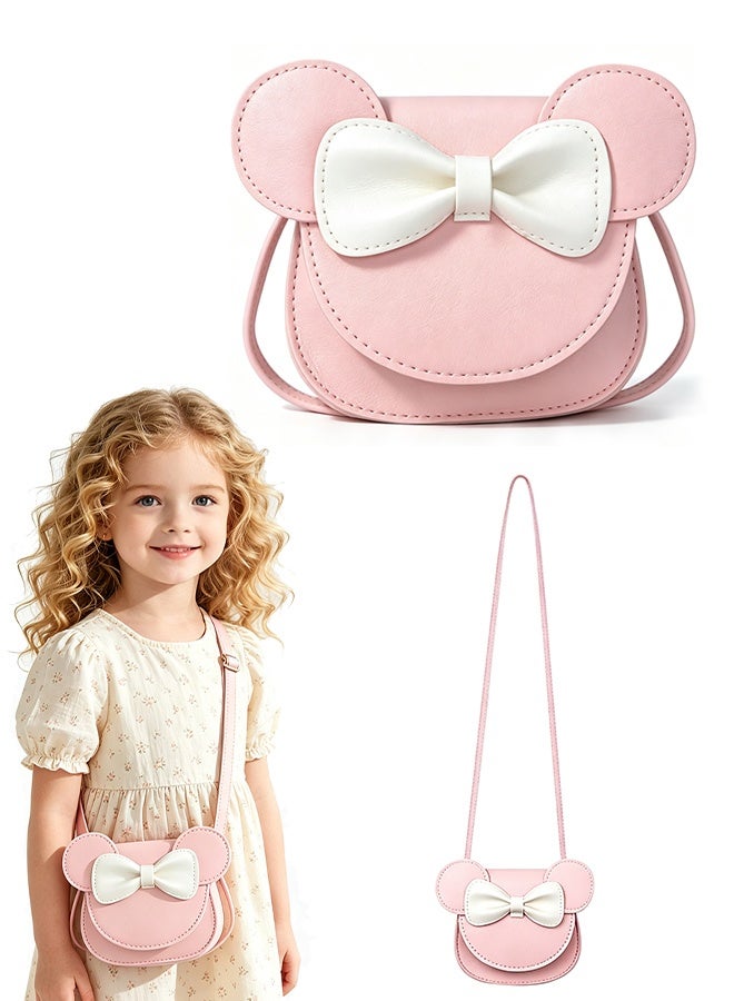 MXN Cartoon Mouse Ear Bow Crossbody Bag for Little Girls - Mini Leather Kids Shoulder Purse - Cartoon Children Small Handbag for Outdoor Travel, Party Dress Up (Pink) - Image 1