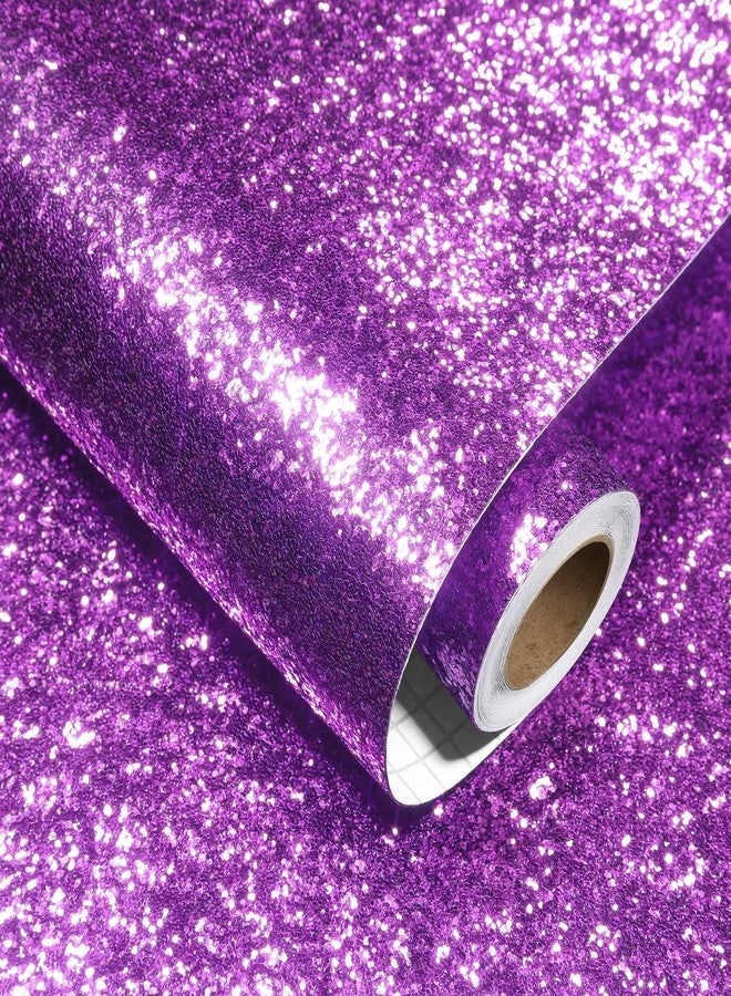 Decotalk Glitter Wallpaper Stick and Peel Purple Glitter Wallpaper 17.7"x120" Sparkle Contact Paper Purple Wall Paper Violet Sequins Vinyl for Walls Removable Chunky Sparkle Vinyl for Craft - Image 1