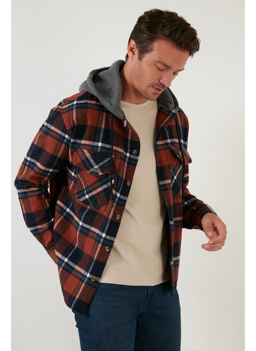 بوراتي Plaid Double Pocket Hooded Lumberjack Shirt Men's SHIRT CF22W2650