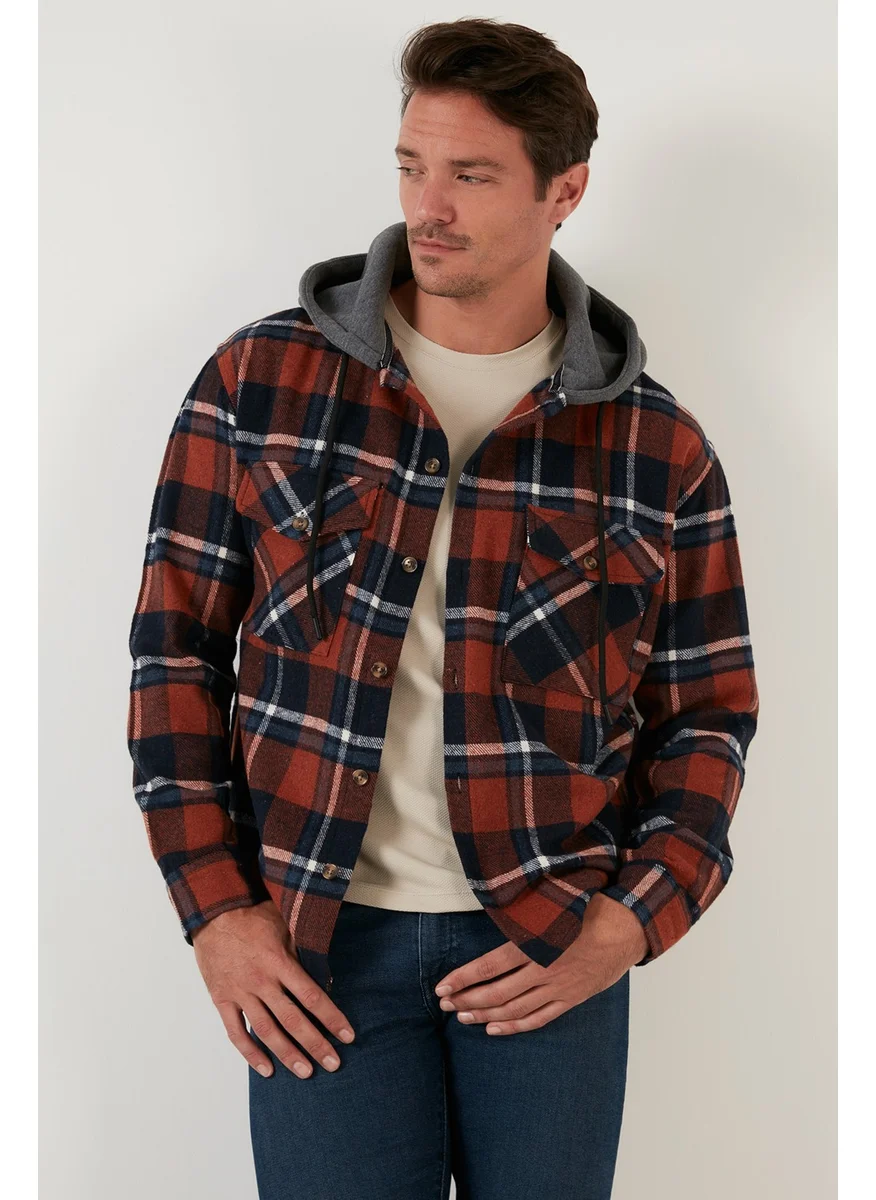 بوراتي Plaid Double Pocket Hooded Lumberjack Shirt Men's SHIRT CF22W2650